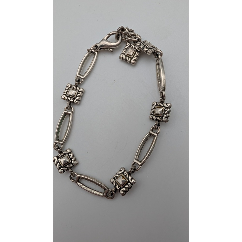 Silver Tone Scrollwork Square Link Bracelet Antiqued Boho Southwestern Style